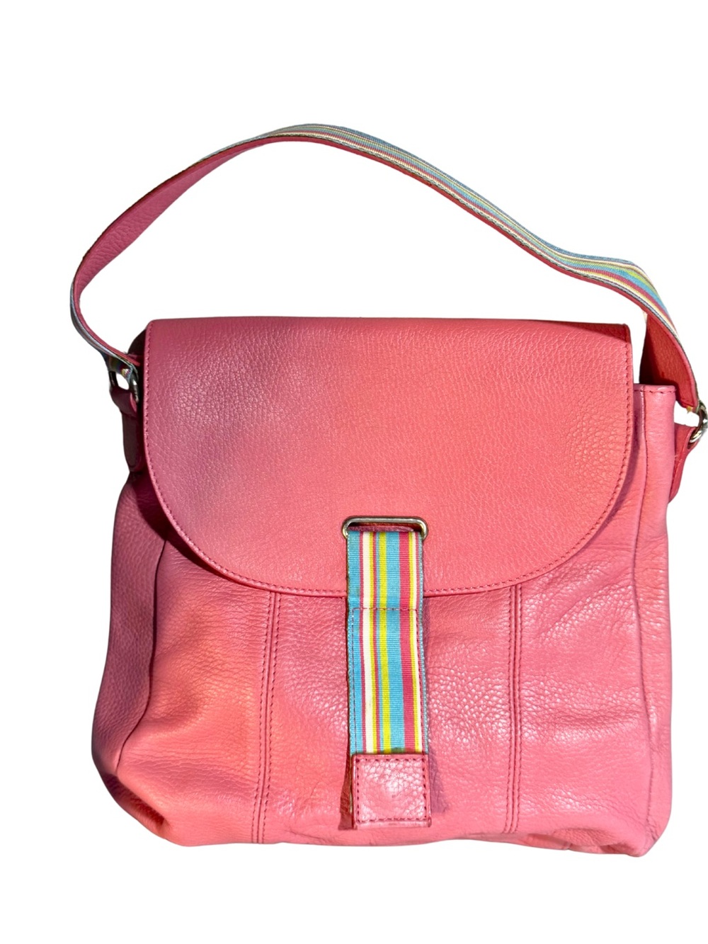 Latico Leather Pink Pebbled Leather Preppy Shoulder Bag with Striped Strap